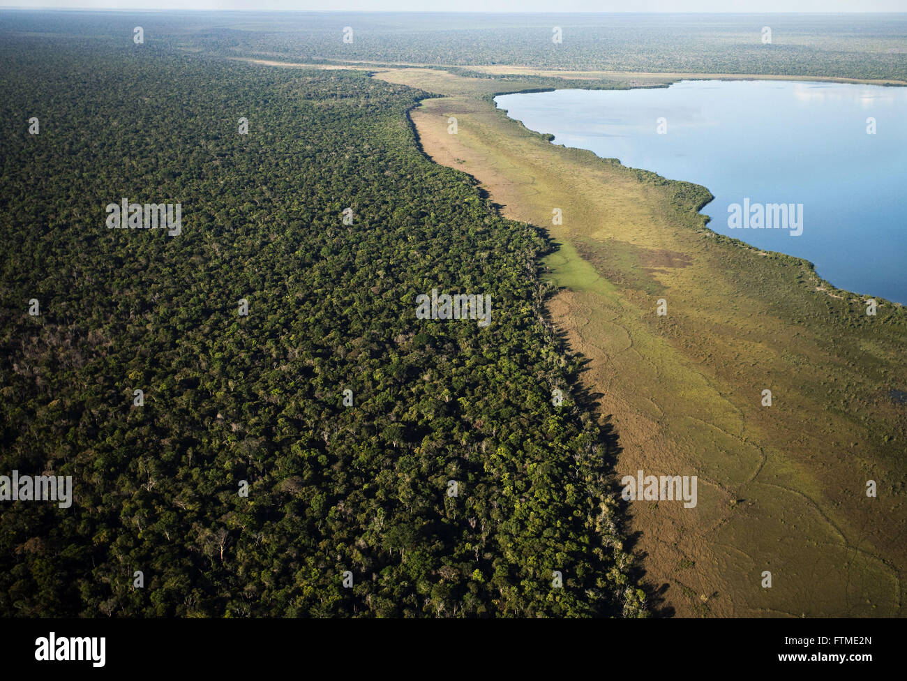 Aerial view of the village of Lake Kusse Aiha - ethnicity Kalapalo - Indigenous Park of the Xingu Stock Photo