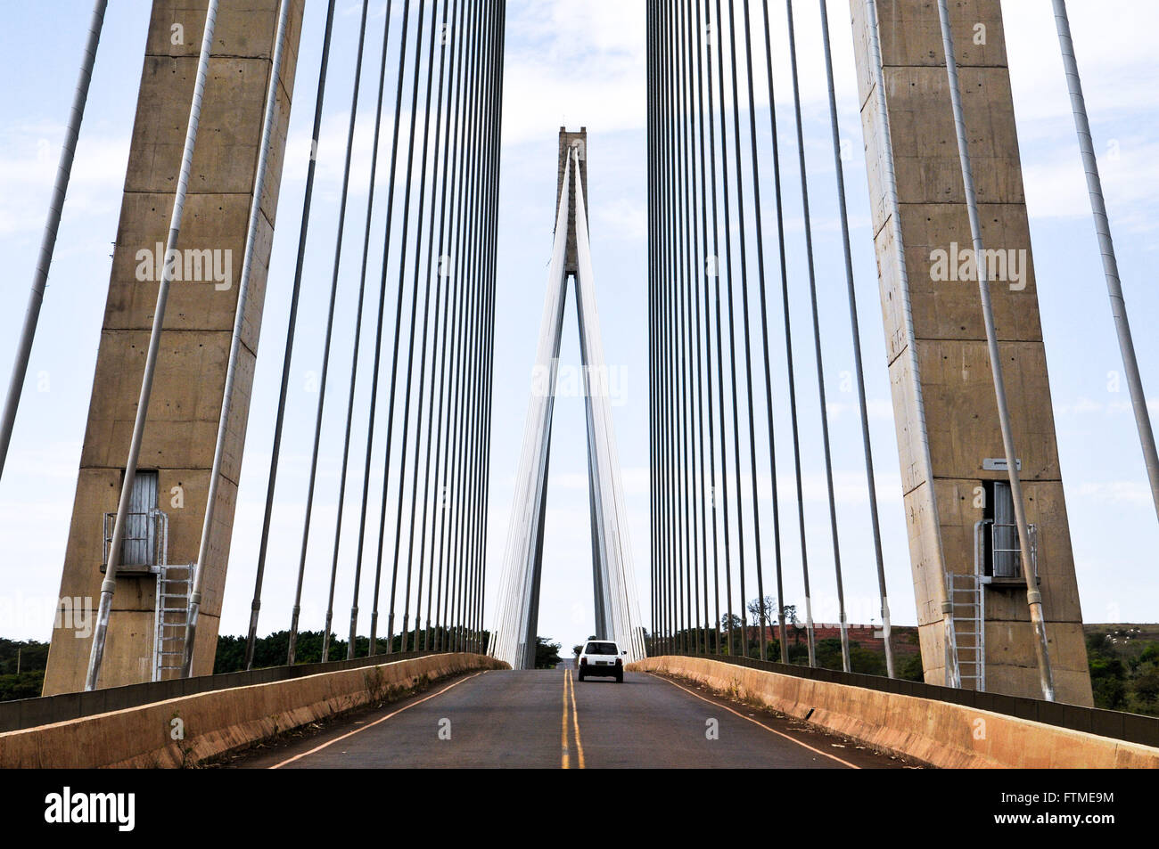 Automotive traveling in Porto Alencastro bridge over the Rio Paranaiba Stock Photo