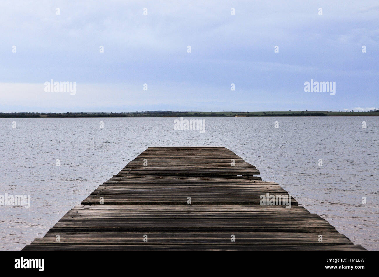 Wood pier on the river Tiete the morning Stock Photo