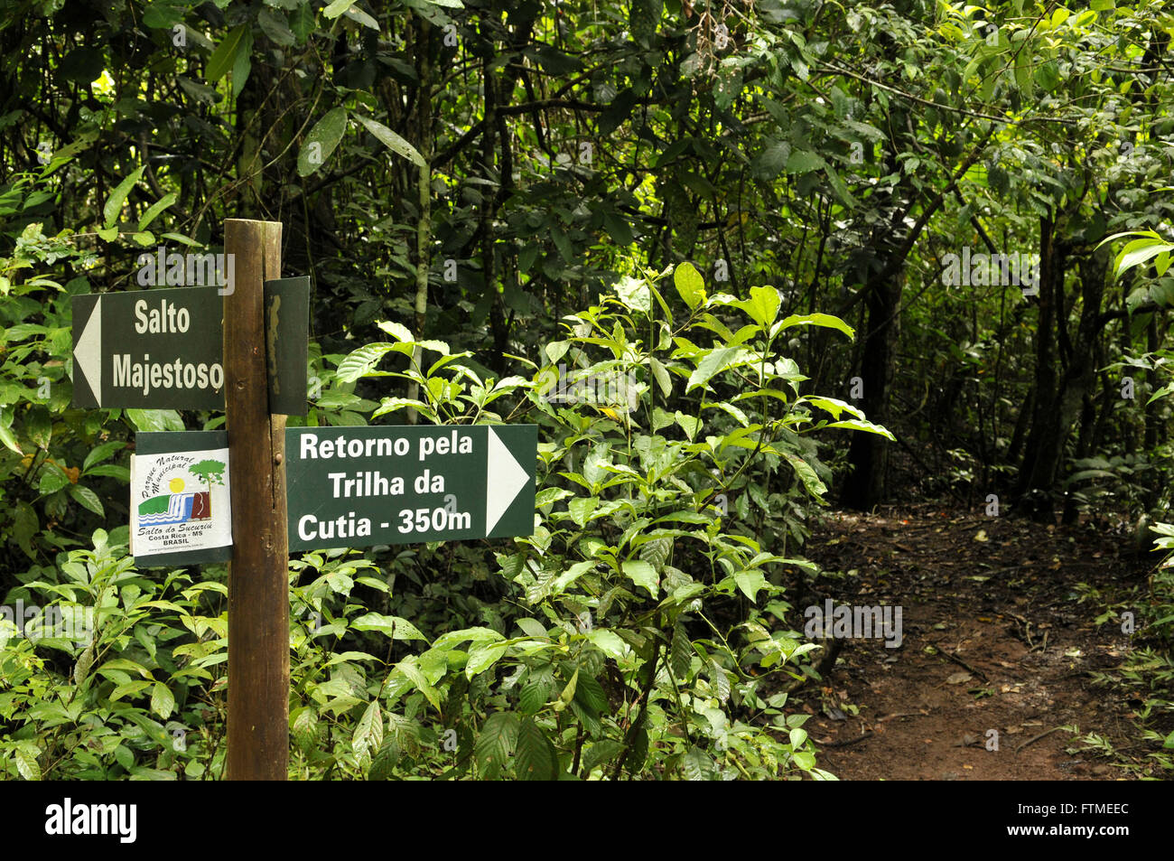 Signposts in the Municipal Natural Park jumping Sucuriu Stock Photo