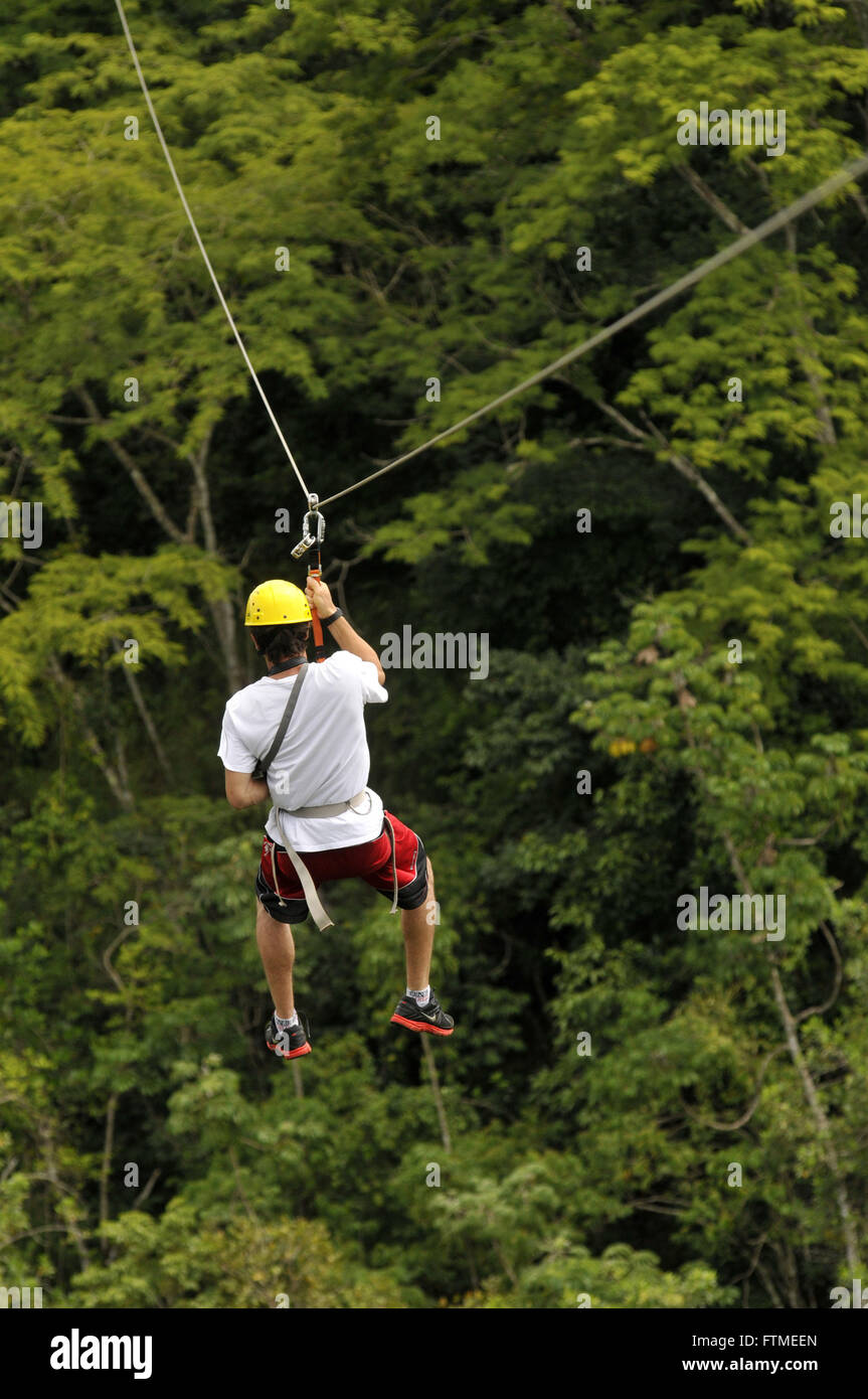 Zipline at the Municipal Natural Park jumping Sucuriu Stock Photo