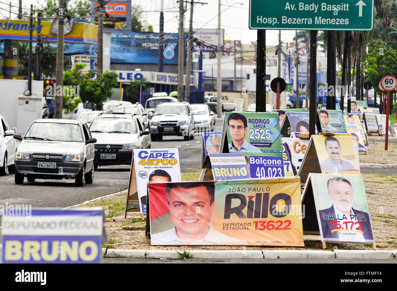Visual pollution - easels with electioneering in city sidewalk Stock Photo