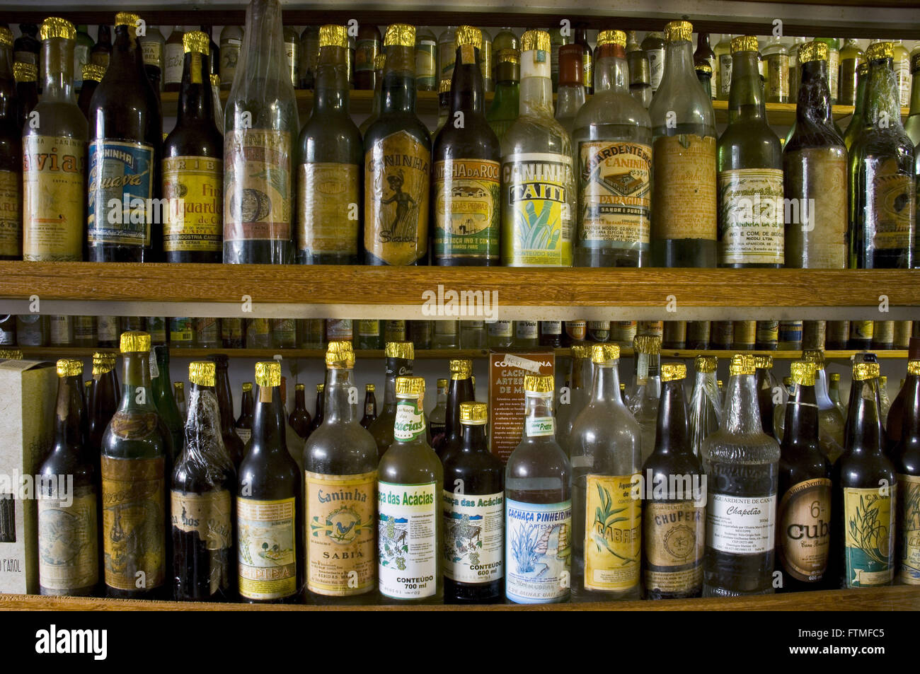 Detail of the Museum of Cachaca shelves located in a rural town Stock Photo