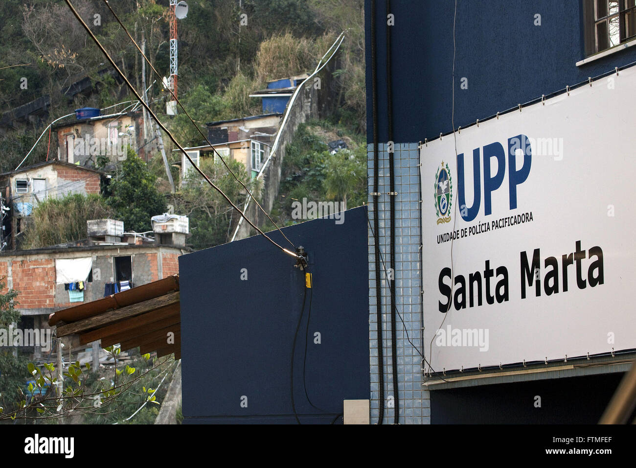 Plots of UPP - Unit Pacification Police in Favela Santa Marta in Morro Dona Marta Stock Photo