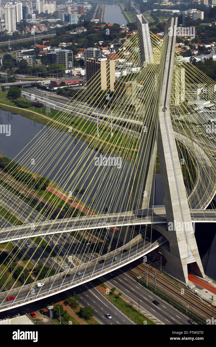 Cable-Stayed Bridge Octavio Frias de Oliveira on the Pinheiros River in the city of Sao Paulo Stock Photo