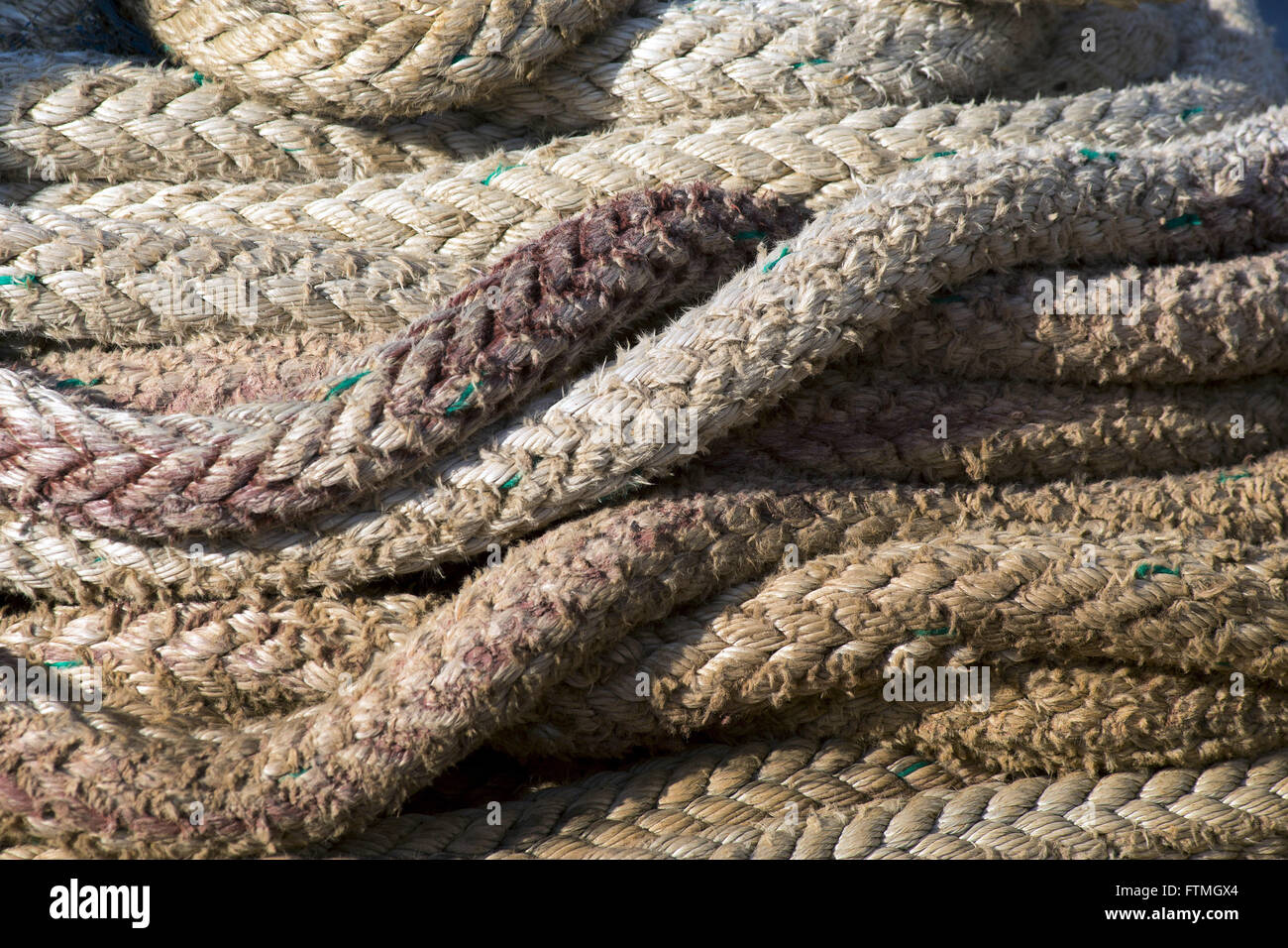 Detail of nautical Warps on the deck of an oil tanker Stock Photo