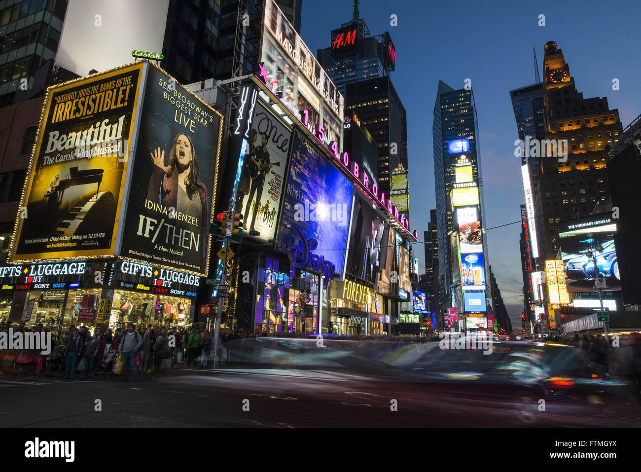 Night view of Times Square - central region of Manhattan Stock Photo