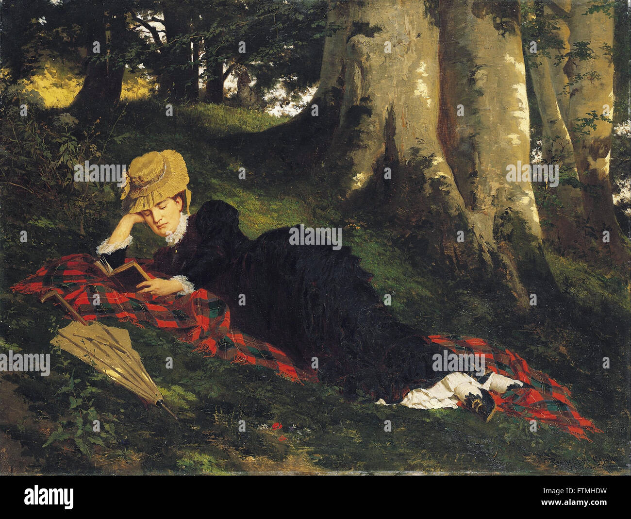 Benczúr, Gyula - Woman Reading in a Forest - Hungarian National Gallery Stock Photo