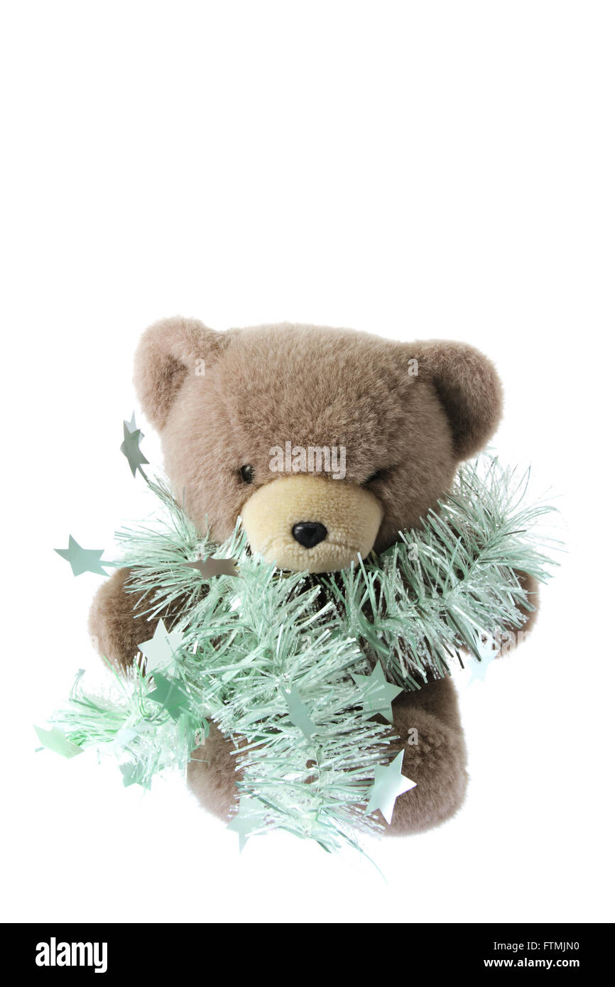 Teddy Bear with Tinsel Stock Photo