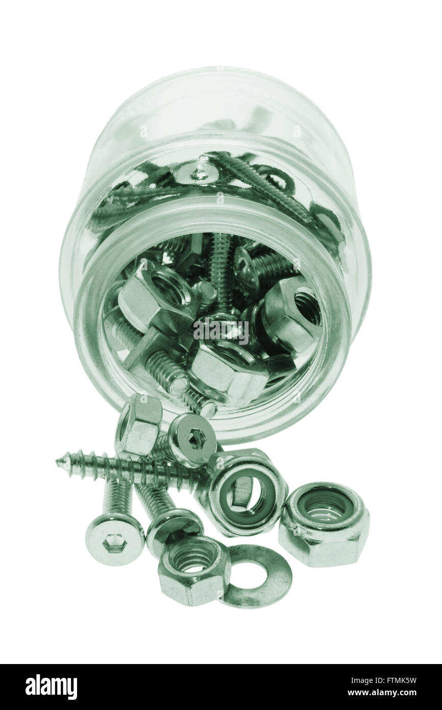 Nuts and Bolts in Glass Jar Stock Photo Alamy