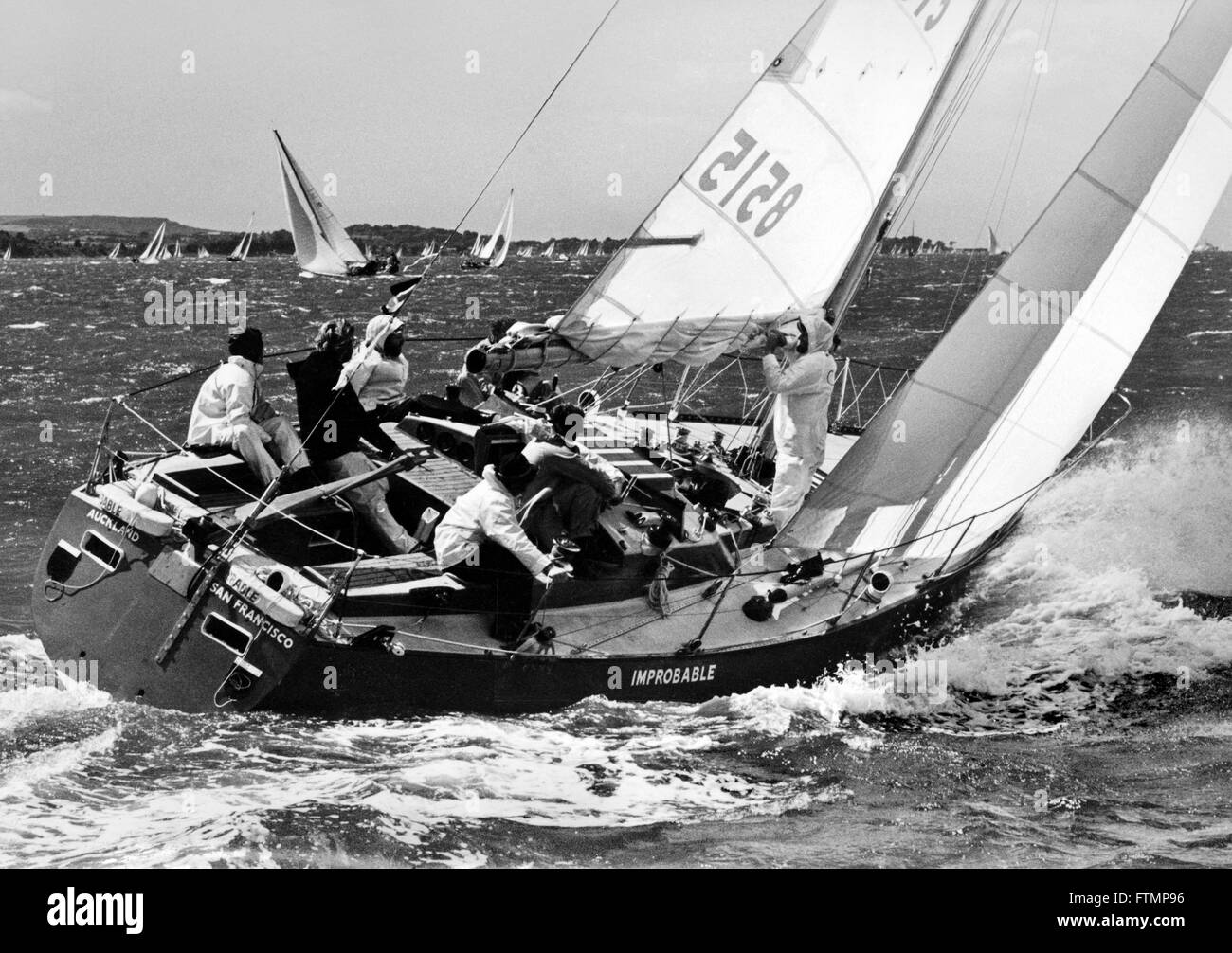 AJAX NEWS PHOTOS. 1971. SOLENT, ENGLAND. - FASTNET RACE - ADMIRAL'S CUP - IMPROBABLE (USA) AMERICAN ADMIRAL'S CUP TEAM MEMBER STARTING THE 605 MILE FASTNET RACE FROM COWES TO FASTNET ROCK AND PLYMOUTH.   PHOTO:JONATHAN EASTLAND/AJAX  REF;IMPROBABLE ADC 71 Stock Photo