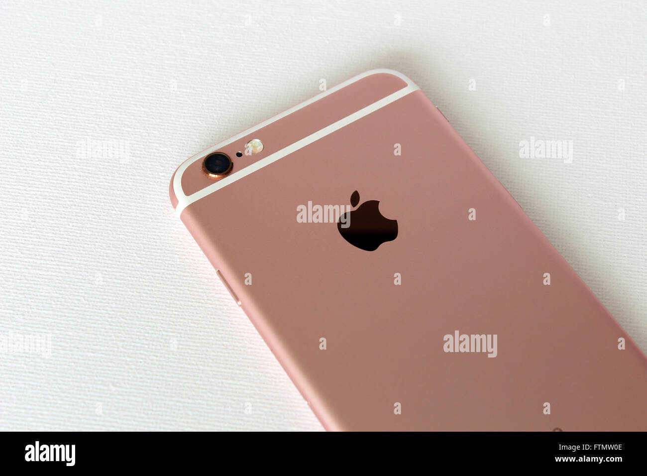 iPhones on display with white background Stock Photo