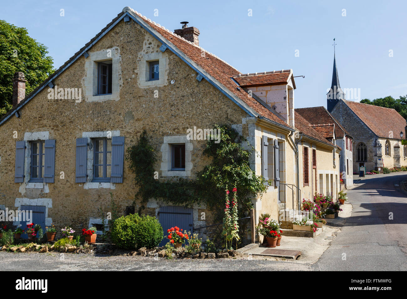 A quiet street in the village of La Chapelle-Montligeon, Normandy Stock Photo