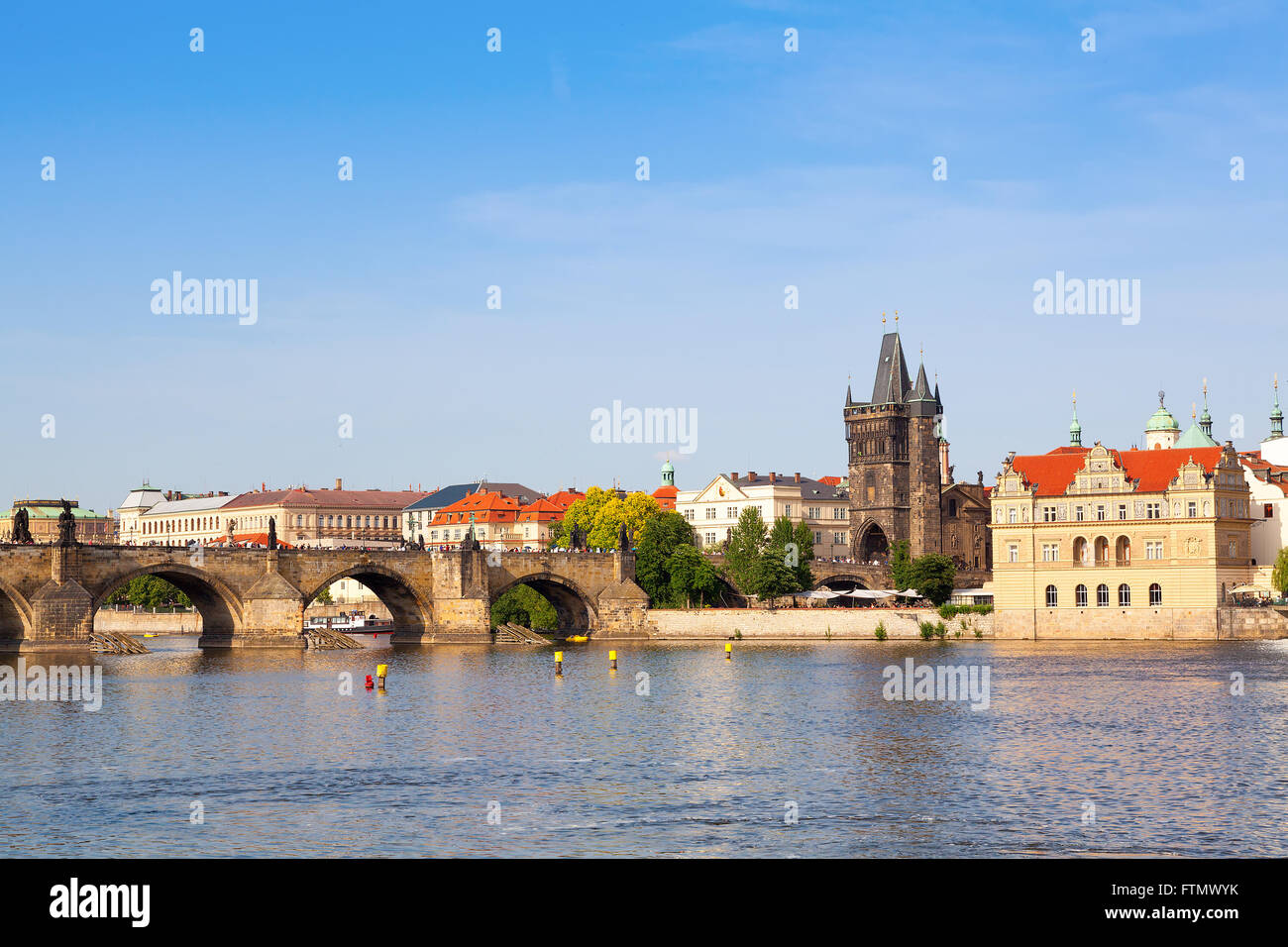 View of the Charles Bridge and Tower and lesser town in the background Stock Photo