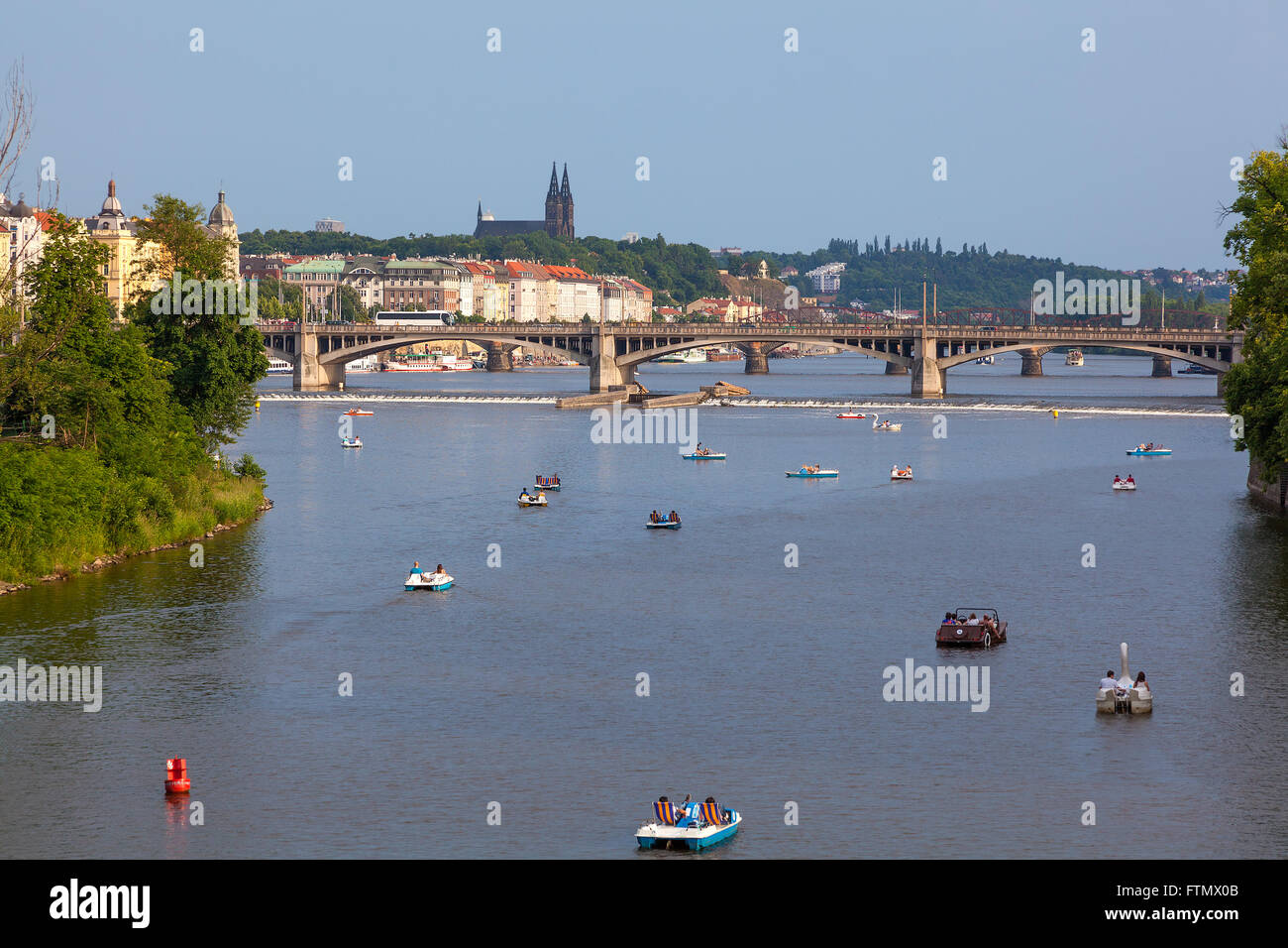 View of the Charles Bridge and Towerand lesser town in the background Stock Photo