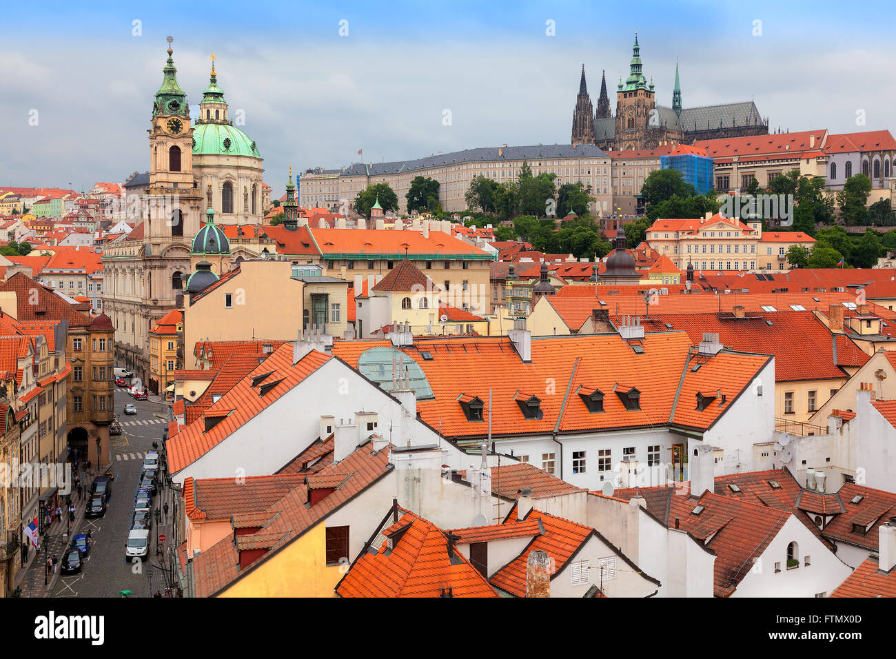 Mostecka street view of Prague from the Tower on Charles Bridge. Stock Photo