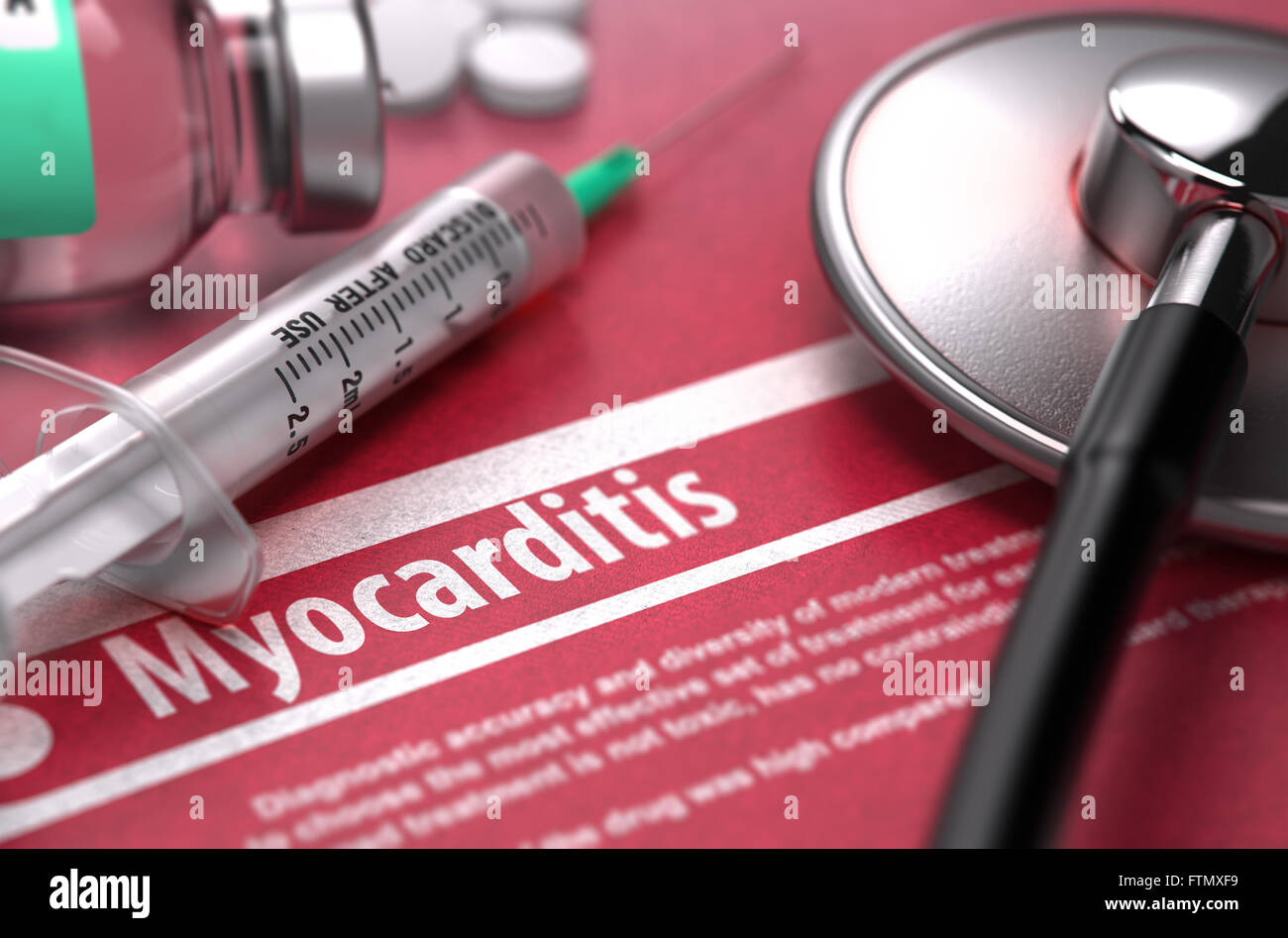 Myocarditis. Medical Concept on Red Background. Stock Photo