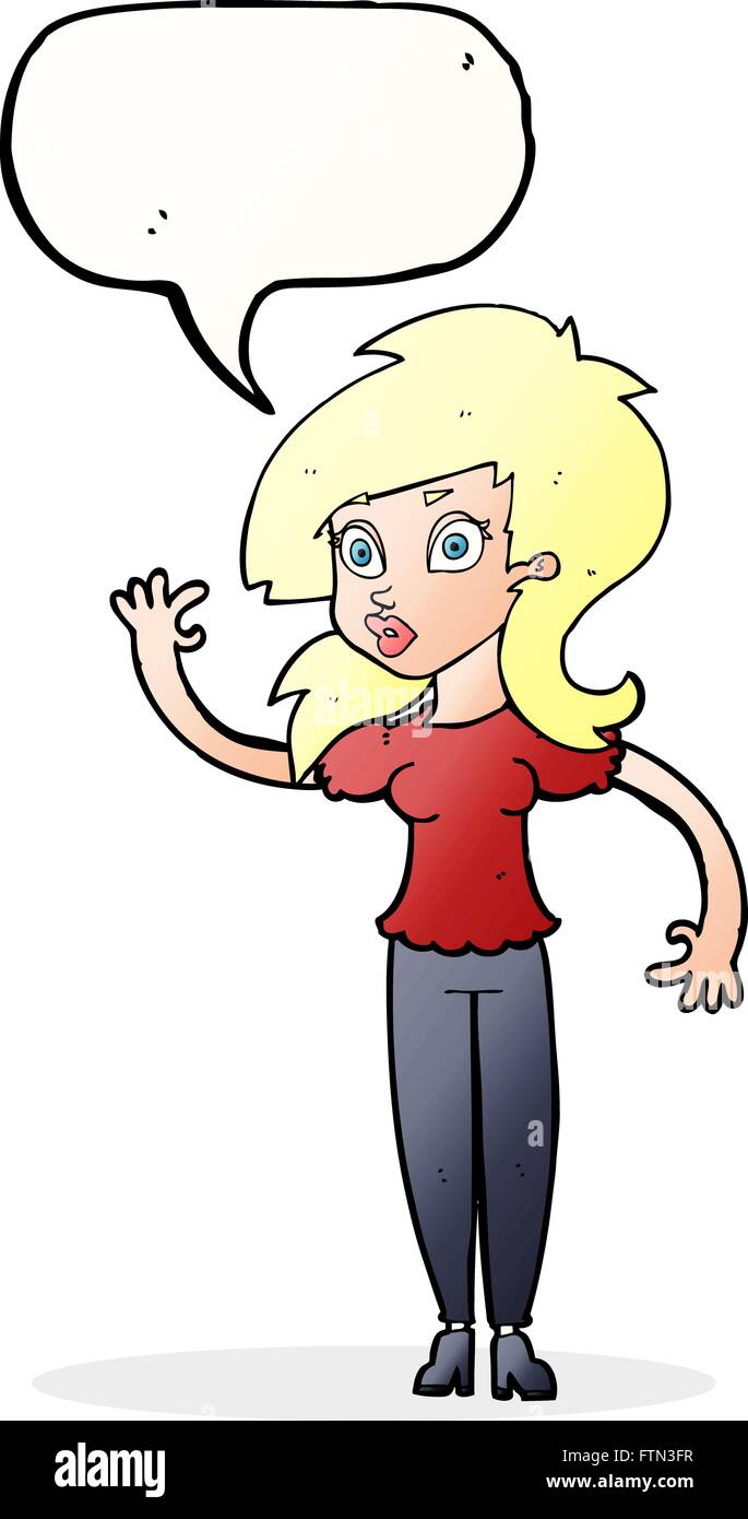 cartoon pretty woman waving with speech bubble Stock Vector Image & Art ...