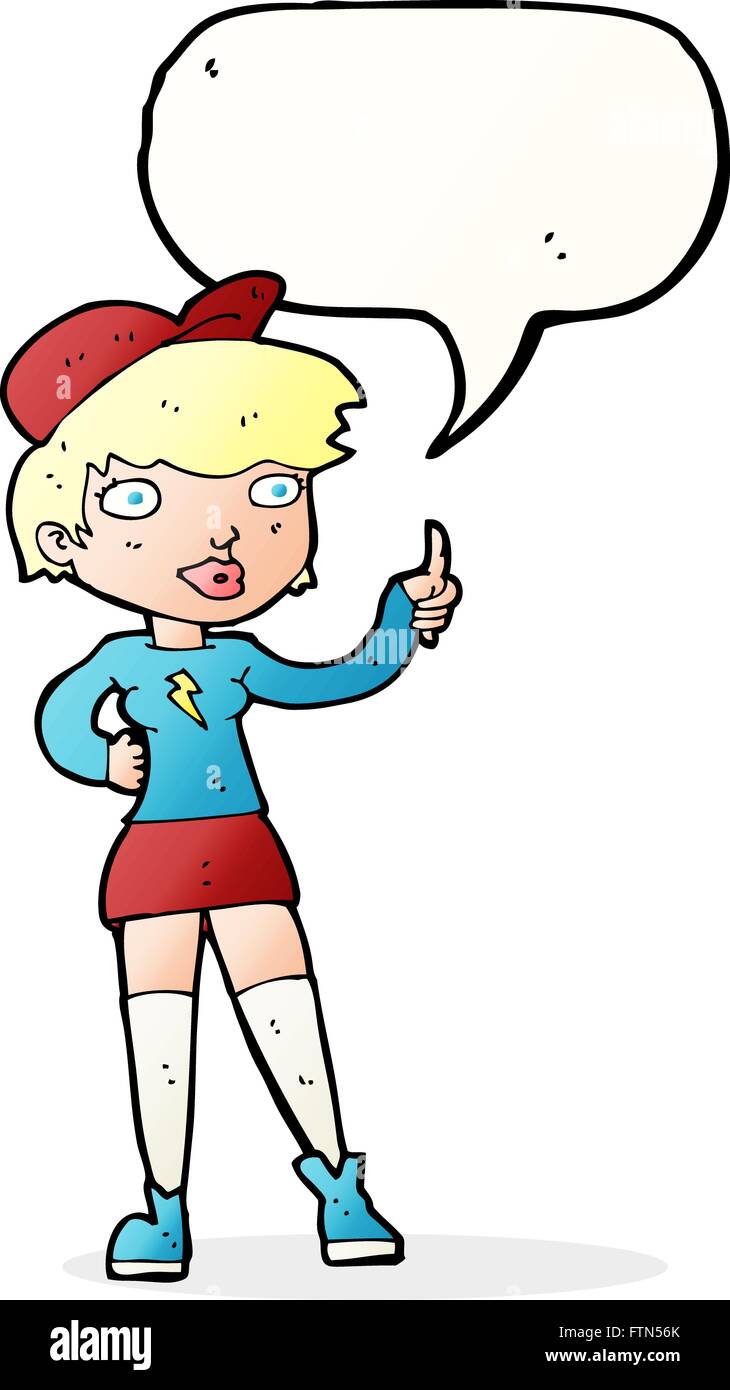 cartoon skater girl giving thumbs up symbol with speech bubble Stock ...