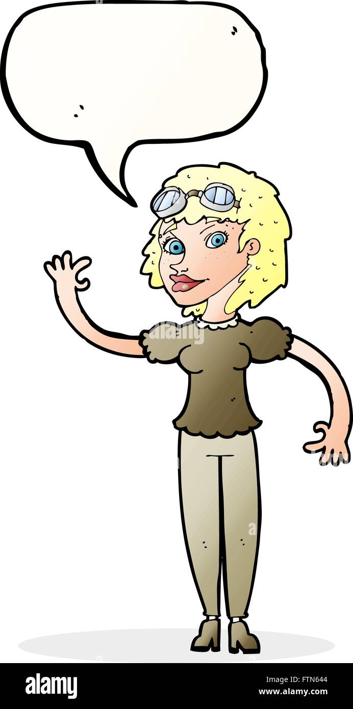 cartoon pilot woman waving with speech bubble Stock Vector Image & Art ...