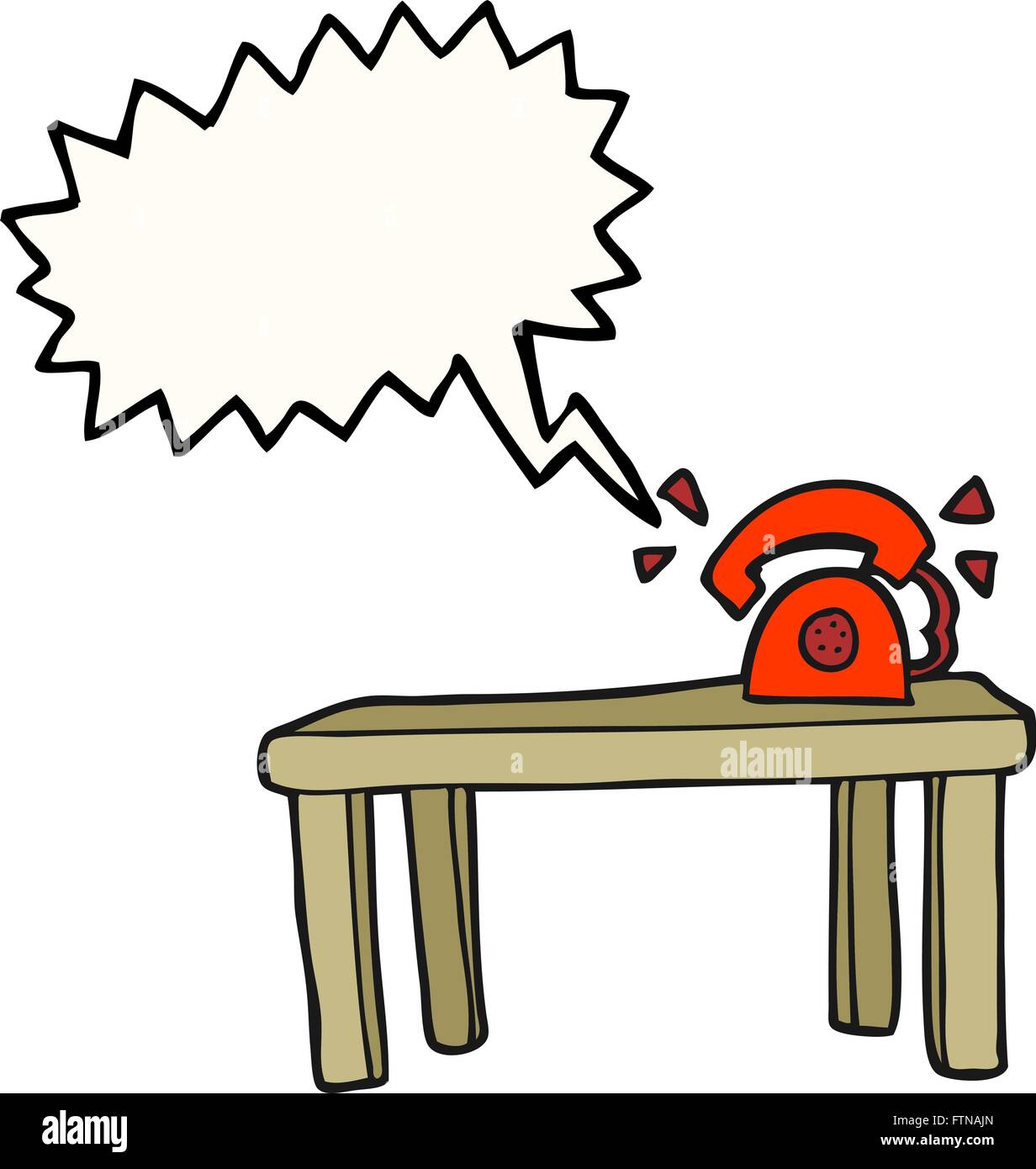 freehand drawn speech bubble cartoon phone ringing on desk Stock Vector