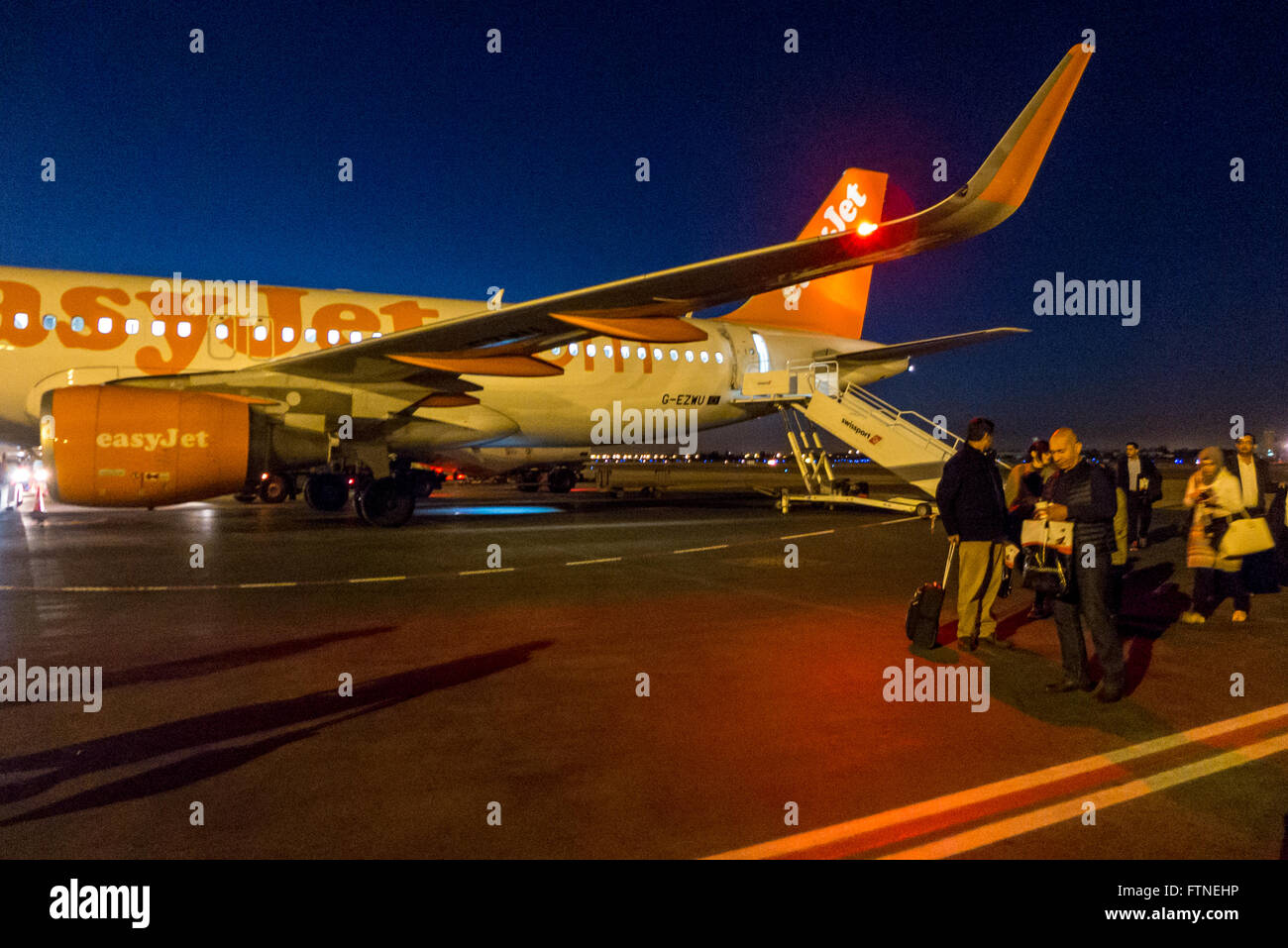 Easyjet Airbus A320 plane on arrival at Marrakech Airport, Morocco