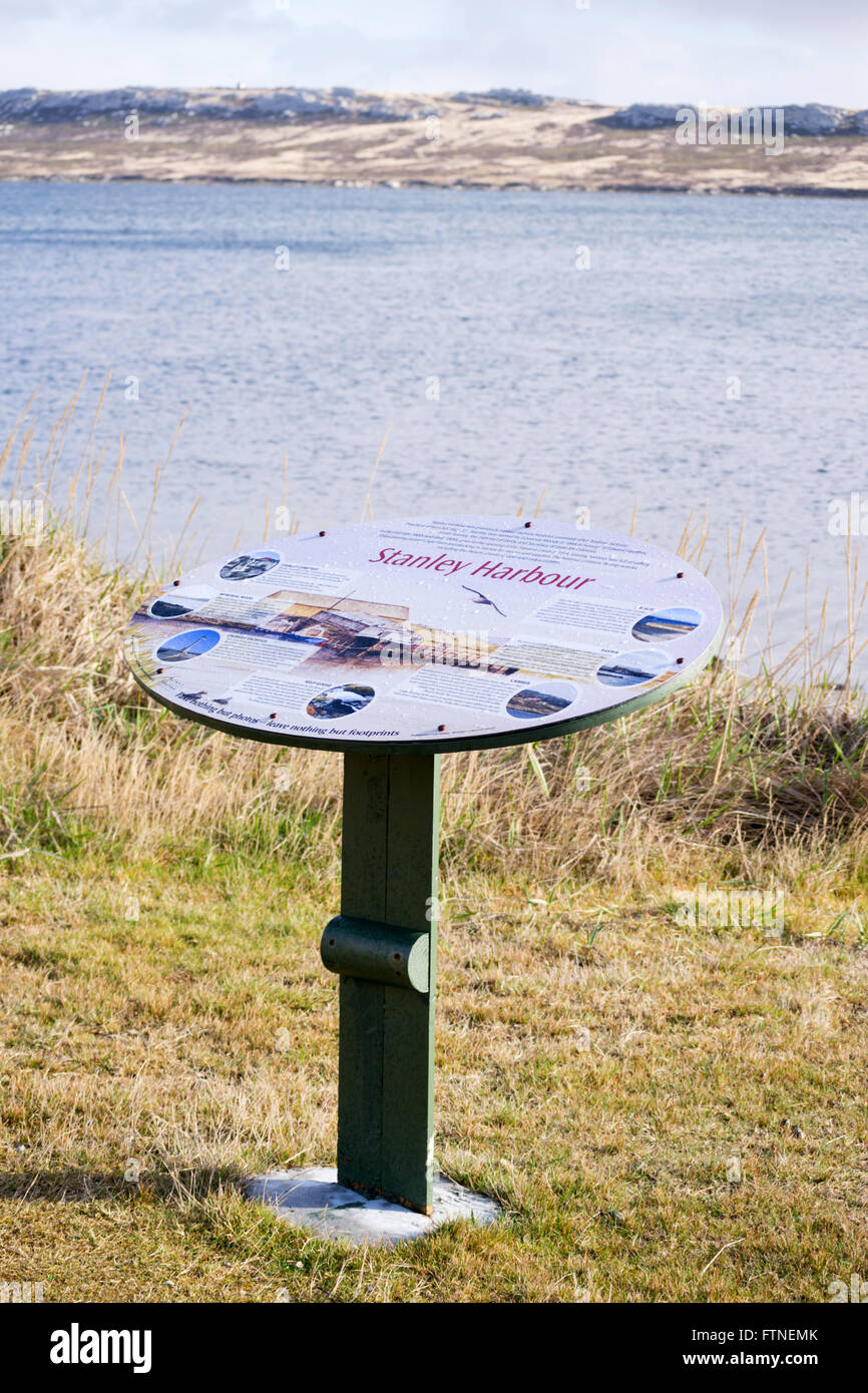 Tourist information sign at Stanley Harbour, Stanley, East Falkland, Falkland Islands, South America Stock Photo