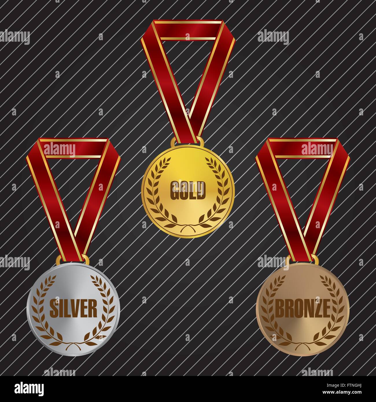 Gold, Silver & Bronze Medals with Ribbons Stock Vector