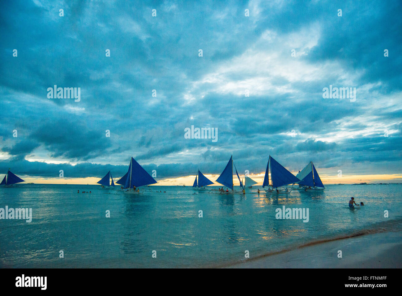 Sailing Boat at sunset，sea Stock Photo