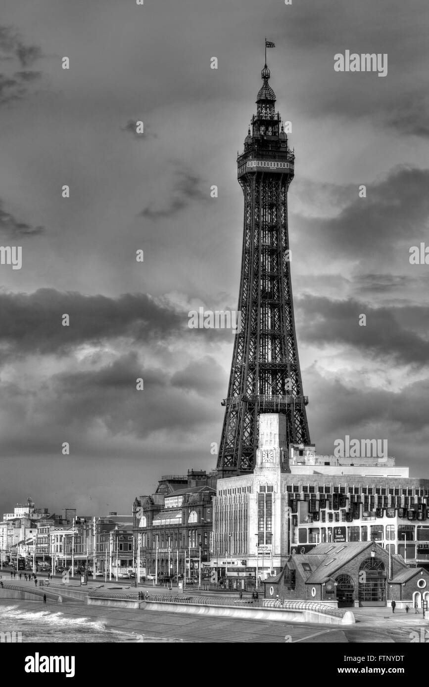 Blackpool Tower in HDR monochrome Stock Photo