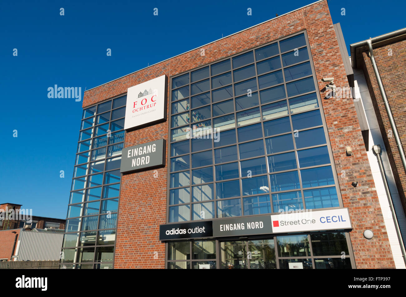 OCHTRUP, GERMANY - OCTOBER 1, 2015: Entrance of the FOC factory outlet center. 65 manufacturers sell here brand products at redu Stock Photo