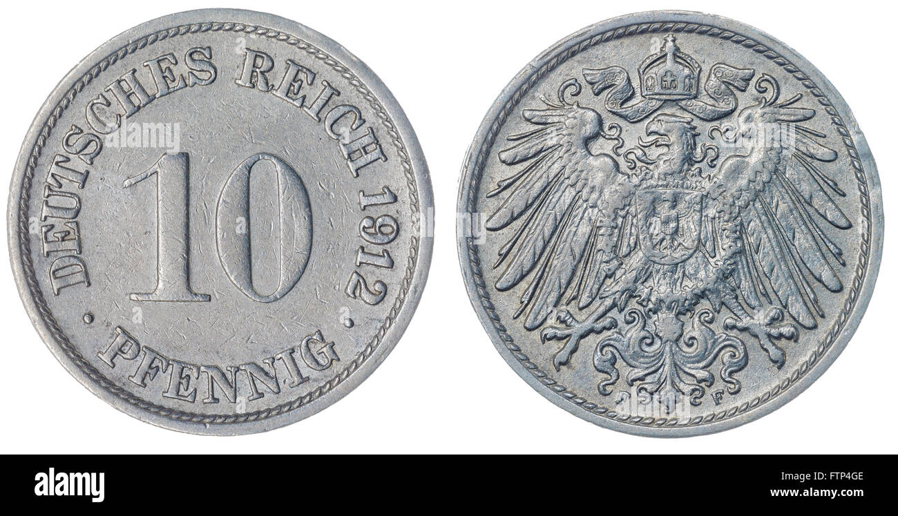 Nickel 10 pfennig 1912 coin isolated on white background, Germany