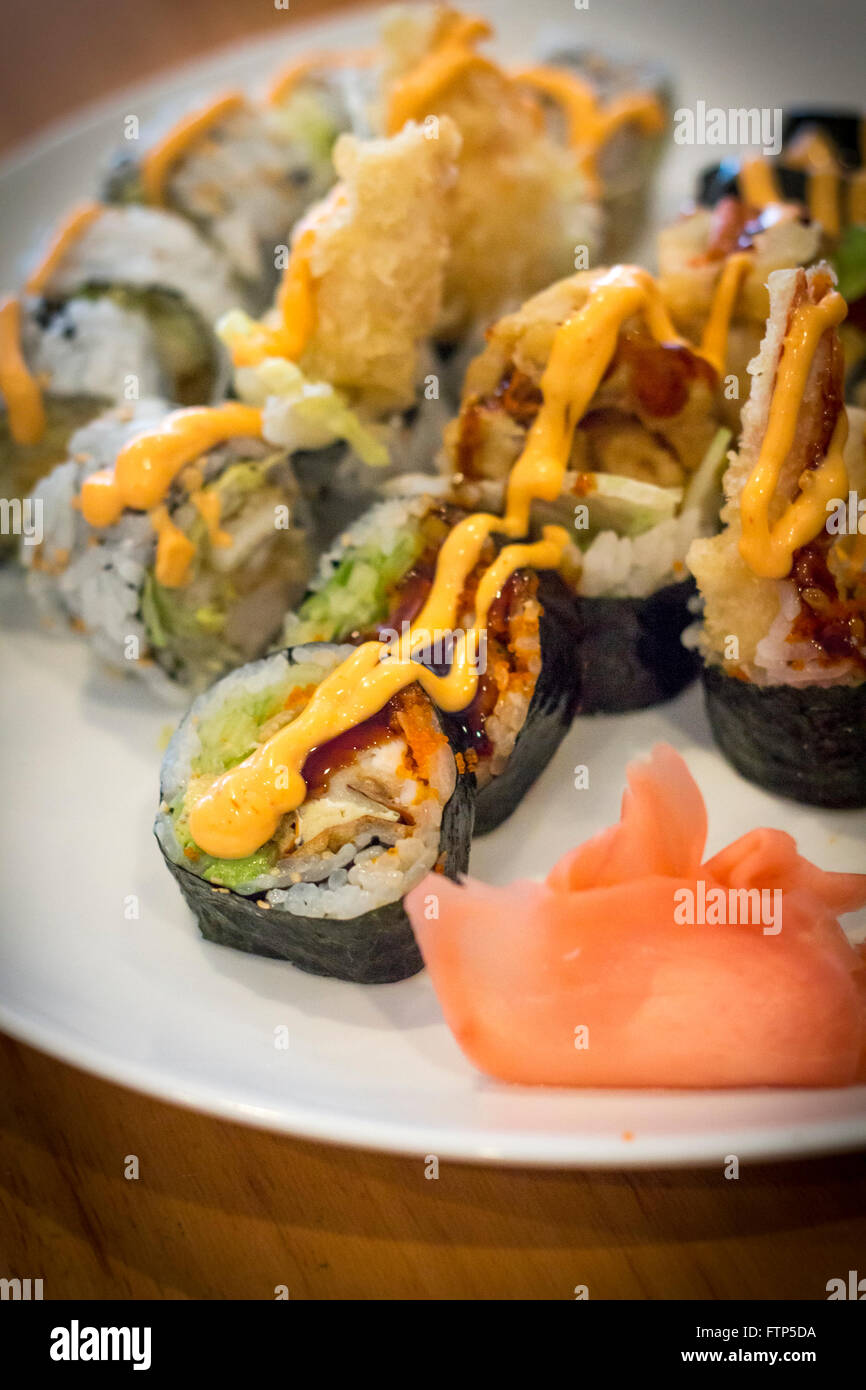 Fancy Japanese tempura sushi rolls with spicy mayonnaise Stock Photo Alamy