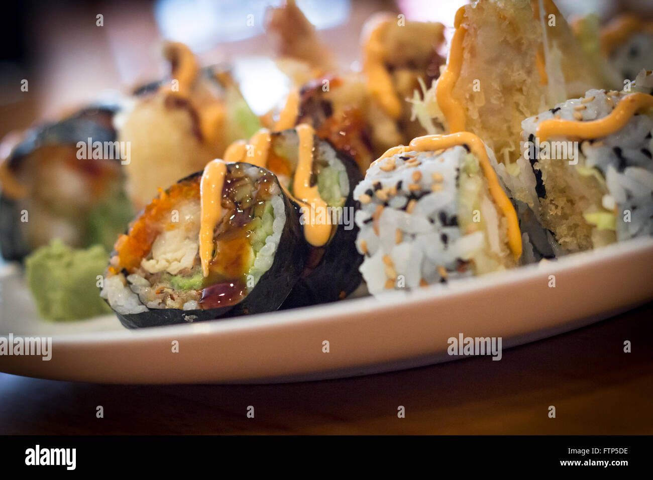 Fancy Japanese tempura sushi rolls with spicy mayonnaise Stock Photo Alamy