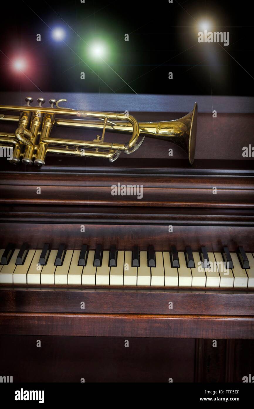Old and worn Jazz trumpet and piano musical background Stock Photo Alamy