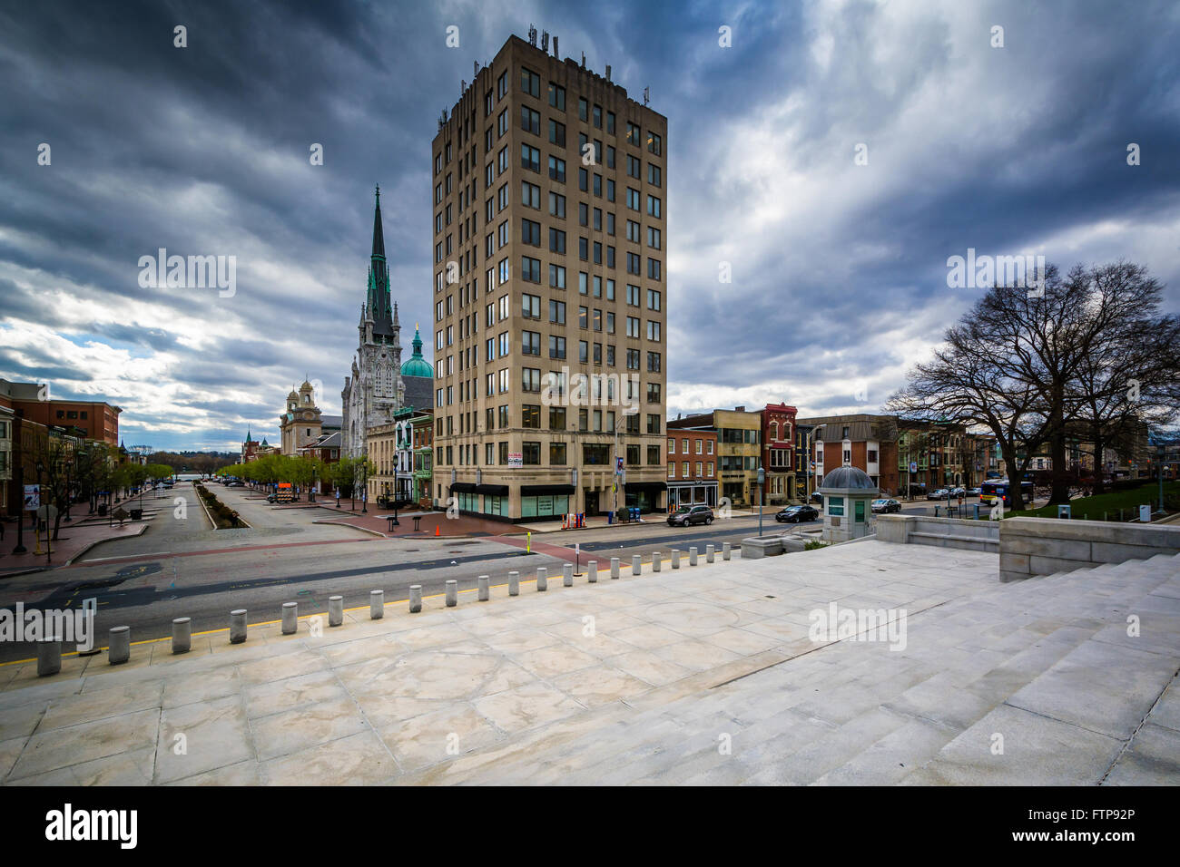 View of buildings at the intersection of State and Third Street, in downtown Harrisburg, Pennsylvania. Stock Photo