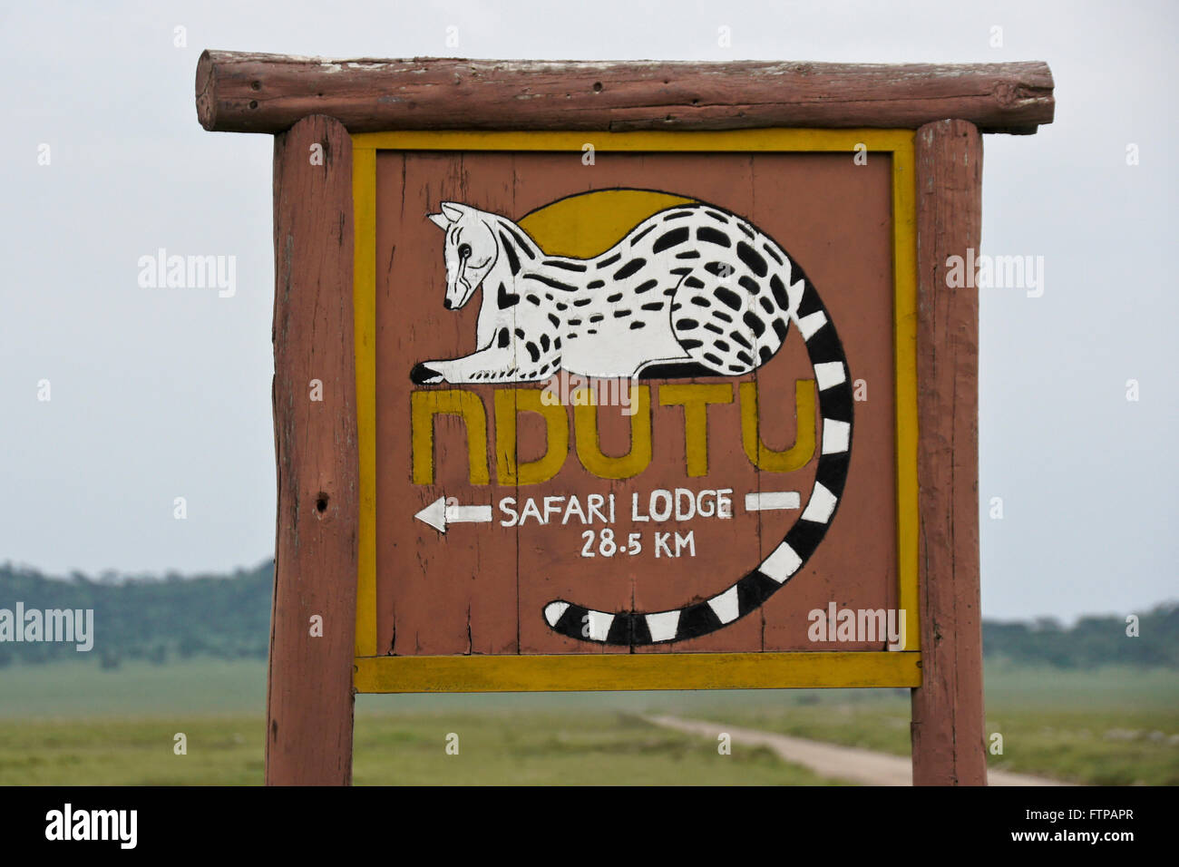 Sign for Ndutu Safari Lodge, Ngorongoro Conservation Area, Tanzania Stock Photo