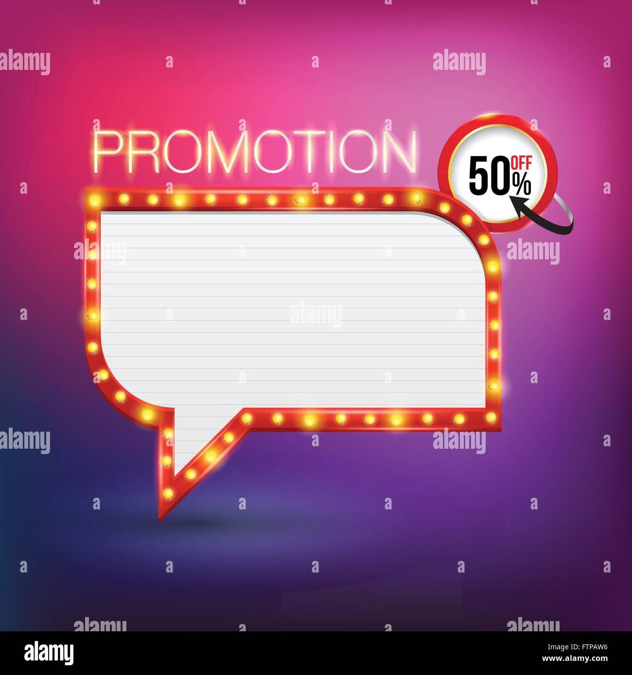 Retro neon promotion glowing banner. Vector illustration. Can use for pop up advertising. web and printing banner vector. Stock Vector