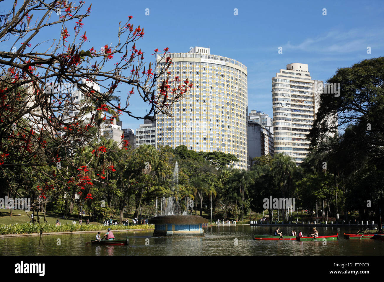Boats in the lagoon of Americo Rene Giannetti Municipal Park in downtown Belo Horizonte - MG Stock Photo