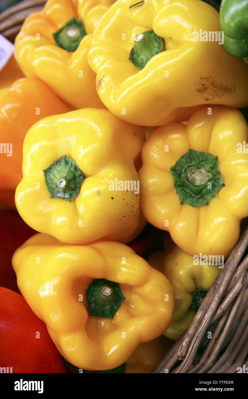 Yellow bell pepper for sale in supermarket Stock Photo