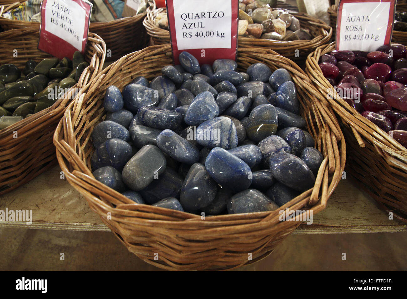 Blue quartz stones sale in store on the BR-040 Stock Photo