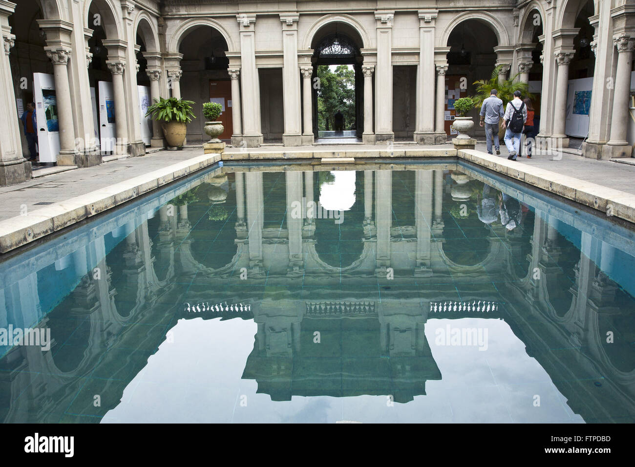 Inner patio of the Chateau of Parque Lage reflected in the pool - designed by architect Mario Vodrel Stock Photo