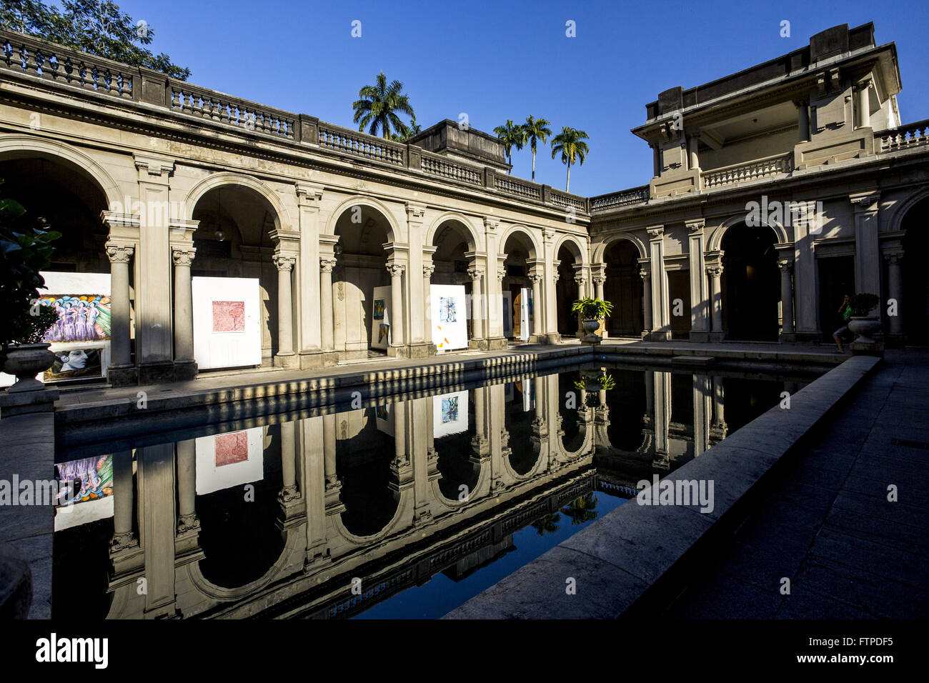 Inner patio of the Chateau reflected in the pool Parque Lage - Current School of Visual Arts Stock Photo
