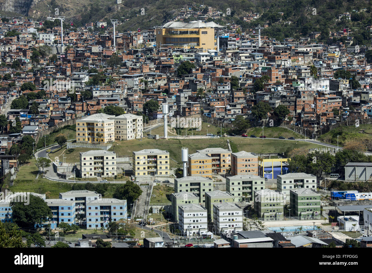Housing and railway Poesi Farewell Complexo do Alemao cable car Stock Photo