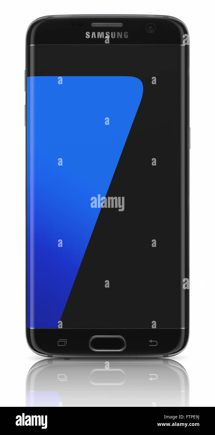 Samsung Galaxy s7 Edge, with 12 MP Camera, quad-core 2,6 GHz and 1440 x 2560 pixels Stock Photo