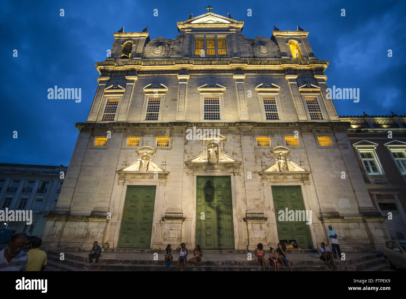 Cathedral Basilica of Salvador at dusk - inaugurated in 1672 - Largo Shrine of Jesus Stock Photo