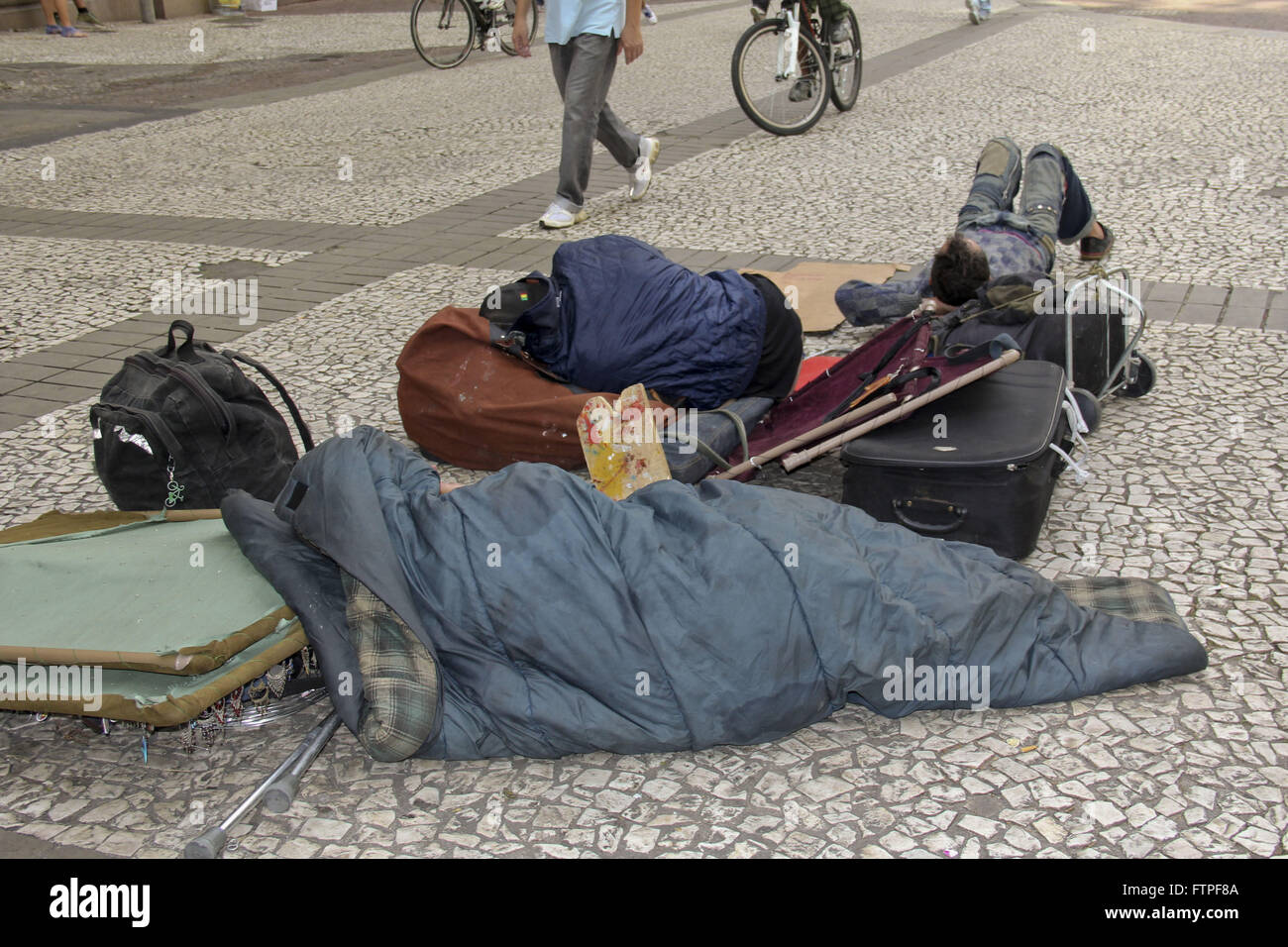 Homeless People Sleeping On The Floor City Center Stock Photo