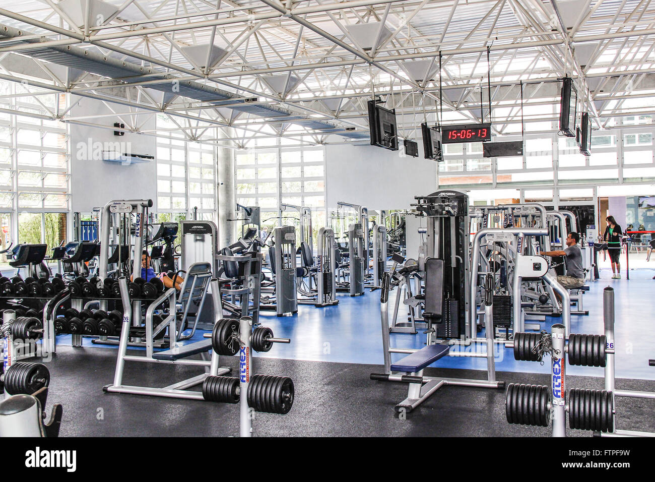 Bodybuilding equipment inside gym Stock Photo