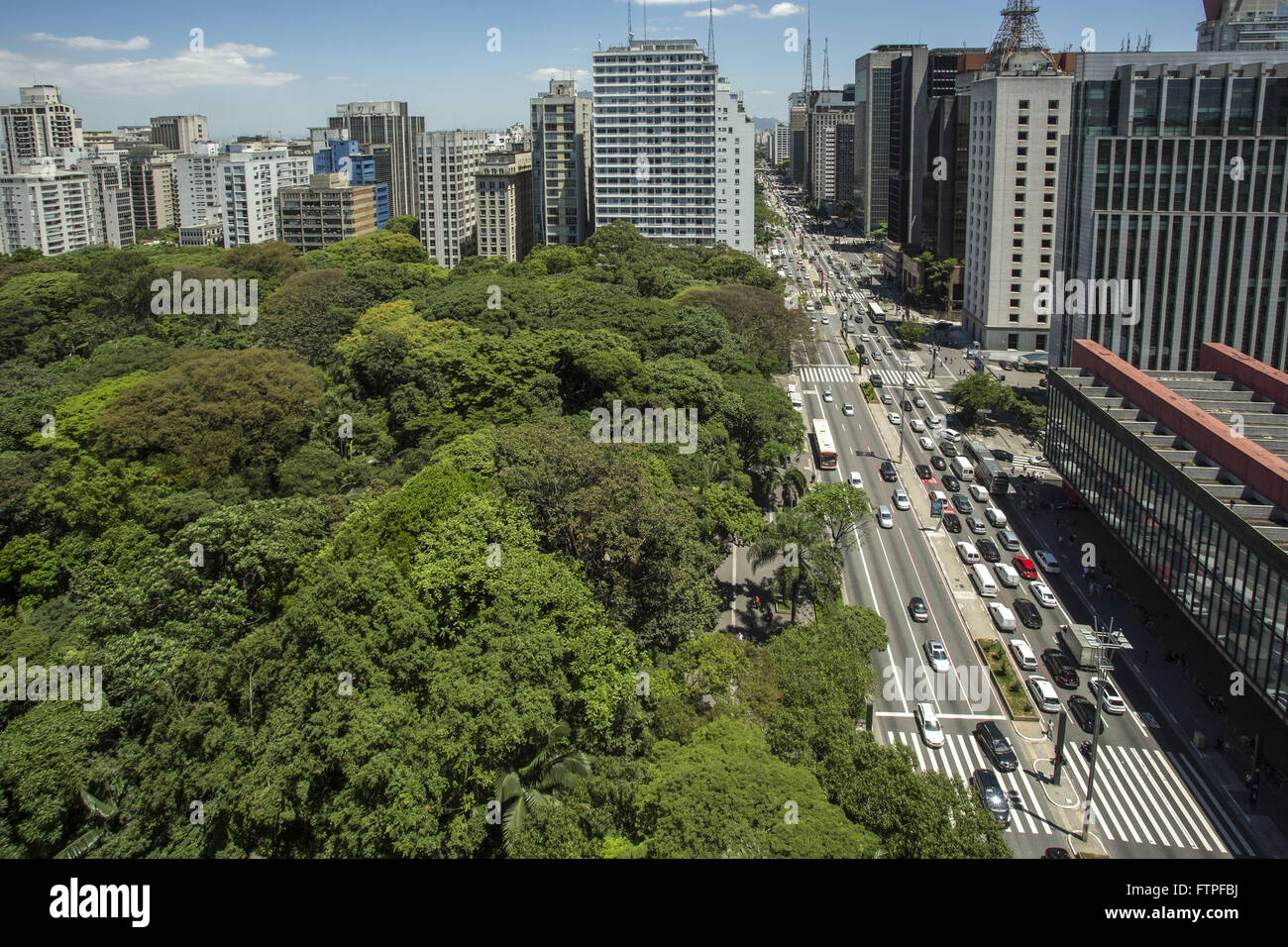 Top view of Avenida Paulista with Parque Trianon MASP left and right Stock Photo