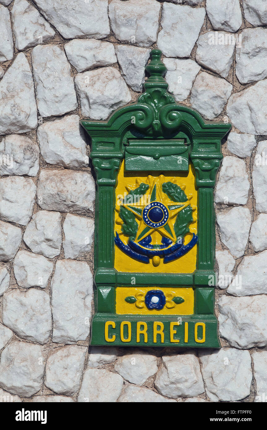 Mailbox with Coat of Brazil and the colors of the Brazilian flag Stock Photo